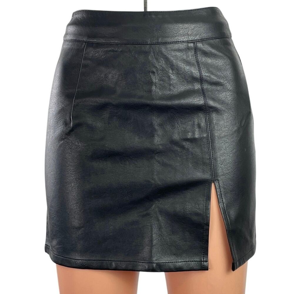NEW Lioness The Rizzo Faux Leather Vegan High Waist Slit Pencil Mini Skirt XXS